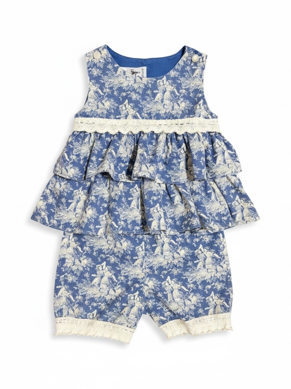 Vintage Austin & Ashley Blue Toile Ruffle & Lace Matching Set | Girls 18 Mos.